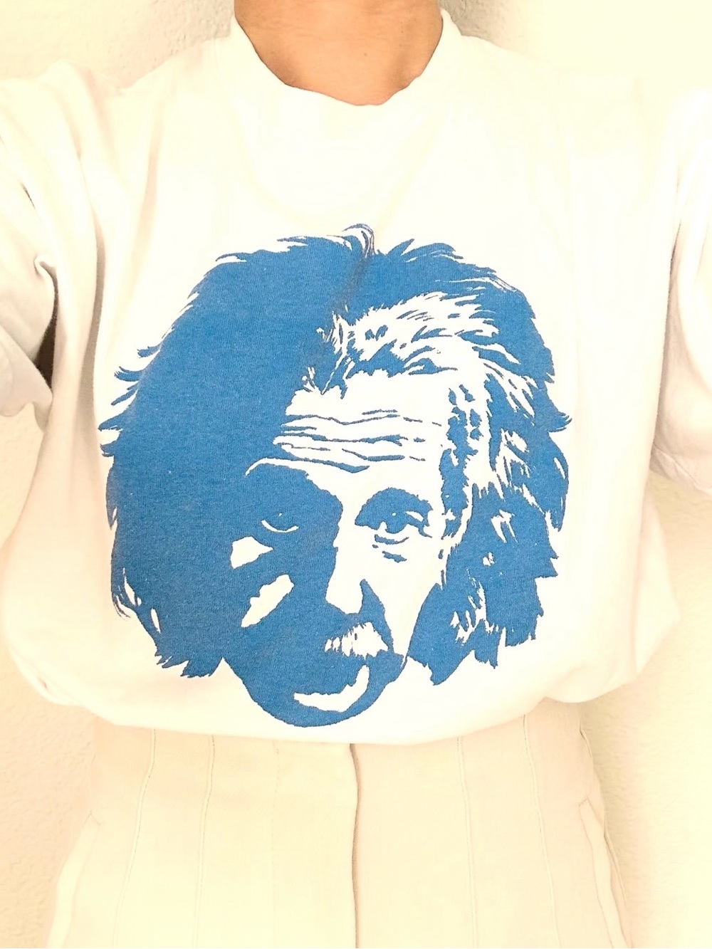 White Graphic T-Shirt with Blue Einstein Portrait